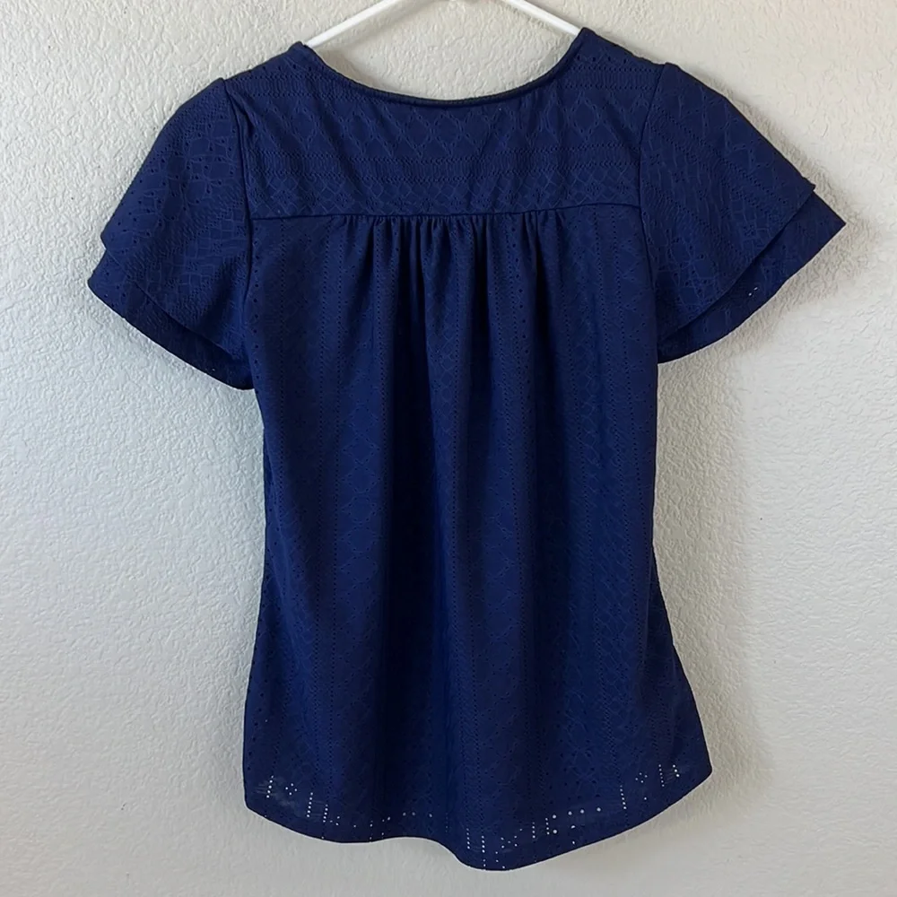 Kim Rogers Navy Blue Crochet Top